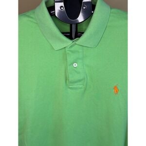 Polo Ralph Lauren Mens Lime Green Short Sleeve Polo Shirt Orange Pony Large